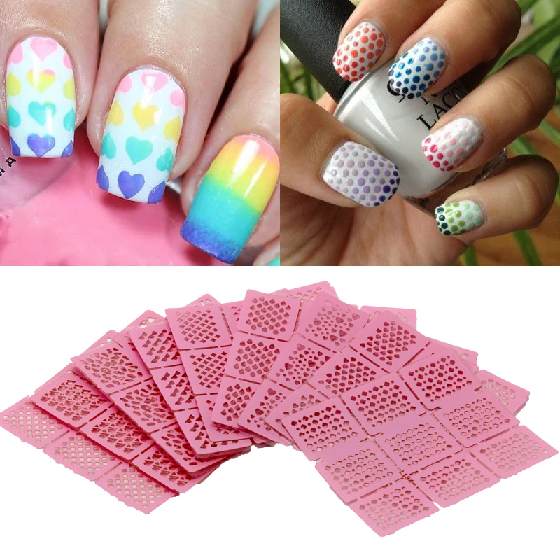 

YiZhiXiu 8 Sheet Irregular Hollow Pattern Nail Vinyls Manicure Nail Art 3D Image Transfer Guide Stencil Stickers DIY Decals Pink