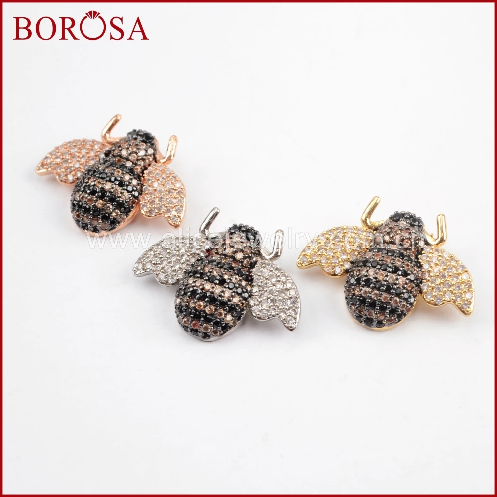 

BOROSA 10PCS CZ Micro Pave Crystal Zirconia Bee Animal Pendant, CZ Insect Pendants for Necklace Women Men Jewelry WX811