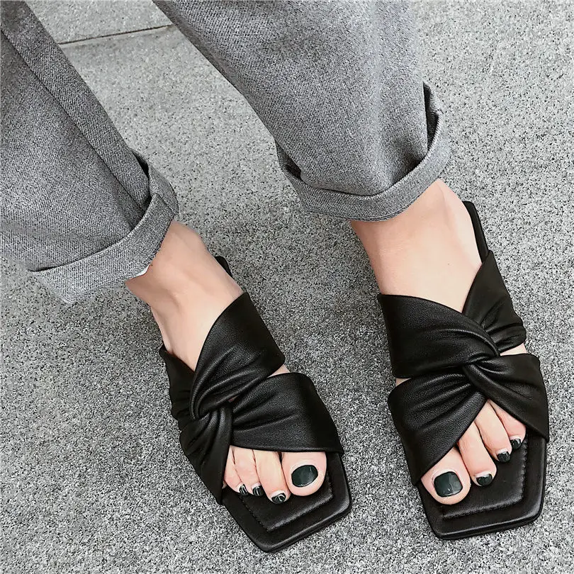 

NAYIDUYUN Punk Slippers Women Genuine Leather Roman Gladiators Sandals Open Toe Platform Summer Party Flats Oxfords Shoes