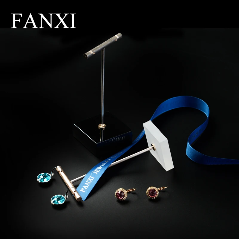 FANXI free shipping T shape soild wood white color jewelry display stand for earrings ear stud exhibitor counter shop decoration Jewelry Packaging