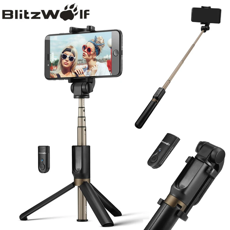 BlitzWolf 3 in 1 Wireless Bluetooth Selfie Stick Tripod Mini Extendable Monopod Universal For iPhone For