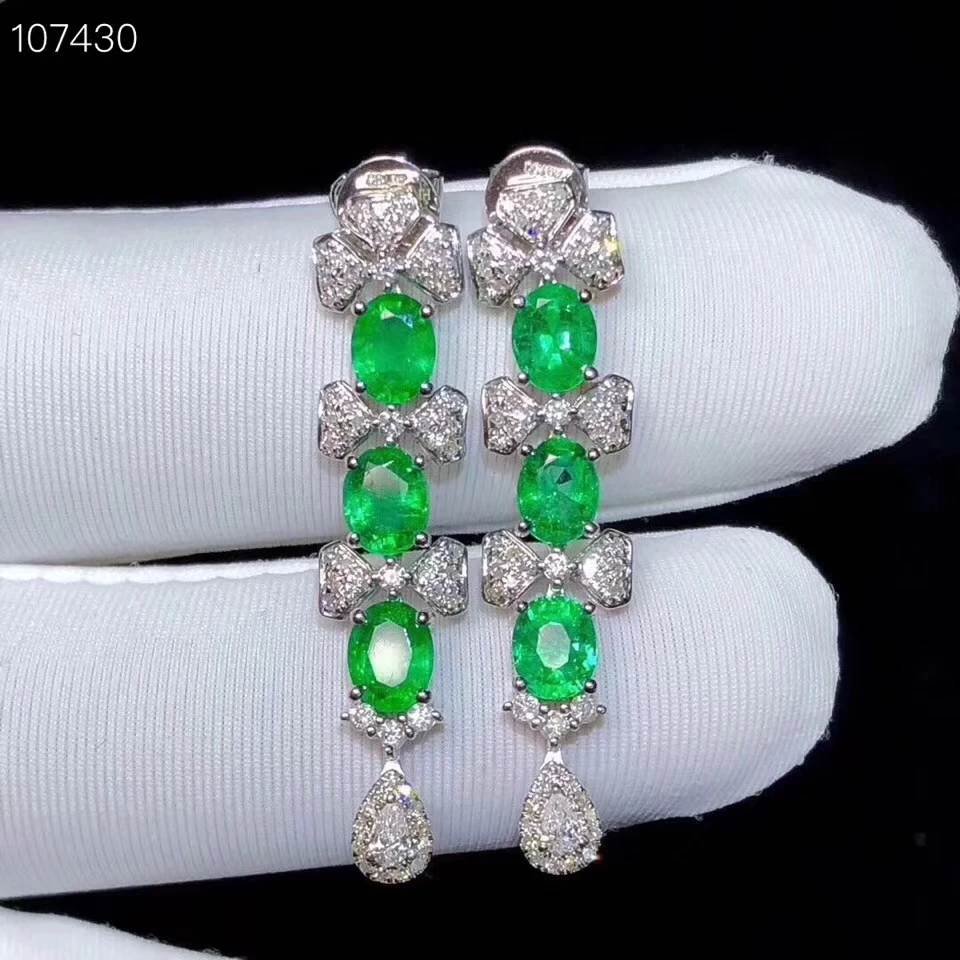 KJJEAXCMY boutique jewelry Supporting detection of 925 pure silver inlaid natural emerald female eardrop