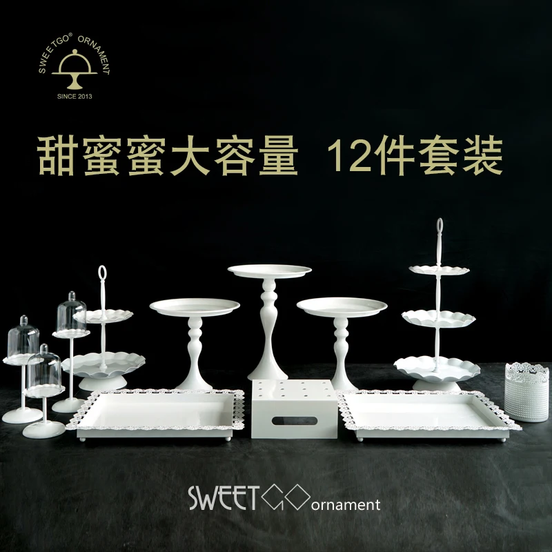 

12 pieces cake stand White metal wedding cake tools cupcake decoration tray for party event dessert candy plate bakeware display