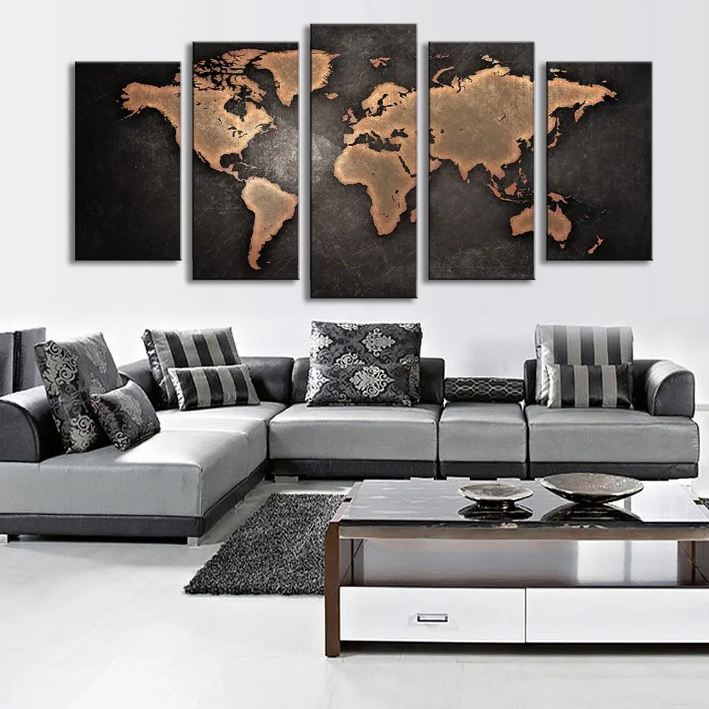 5 pcsset modern abstract wall art painting world map canvas painting for living room homedecor picture in painting calligraphy from home garden on