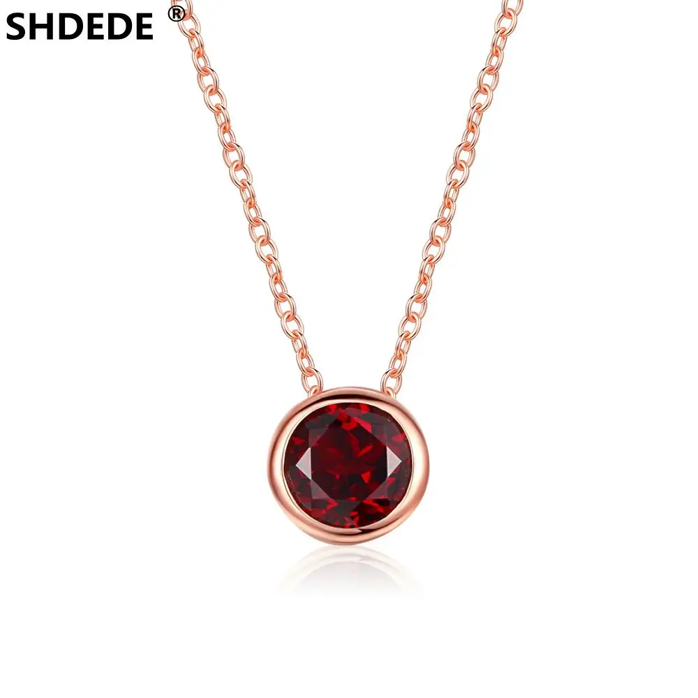 

SHDEDE 925 sterling silver color agate red garnet natural jewelry simple round pendants Necklaces Bridal Wedding Jewelry