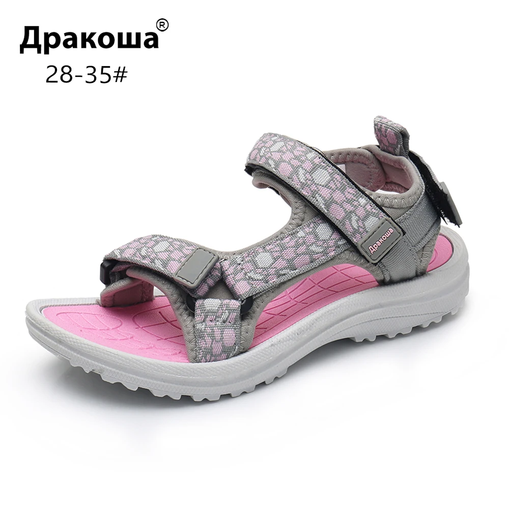 

Apakowa Girls Summer Open Toe Hook and Loop Beach Walking Sports Sandals Child Washable Quick Dry Slingback Water Sandal Shoes