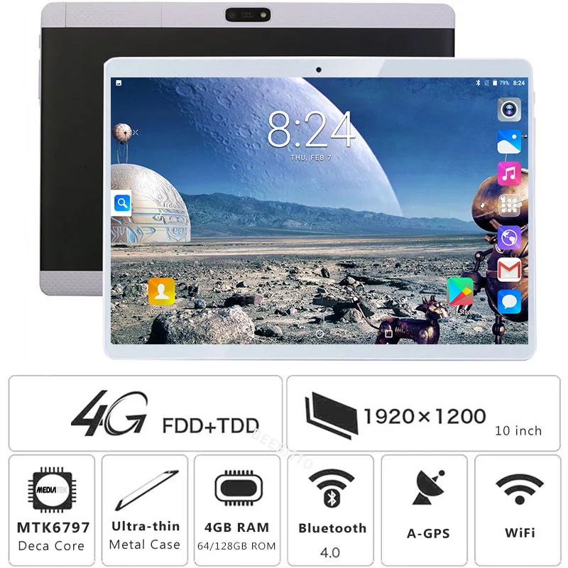 

Best Sell 2019 New 10 inch Tablet PC 4GB RAM 64GB 128GB ROM MT6797 Deca Core 1920*1200 IPS Android 7.0 4G LTE FDD TABLET 10.1"