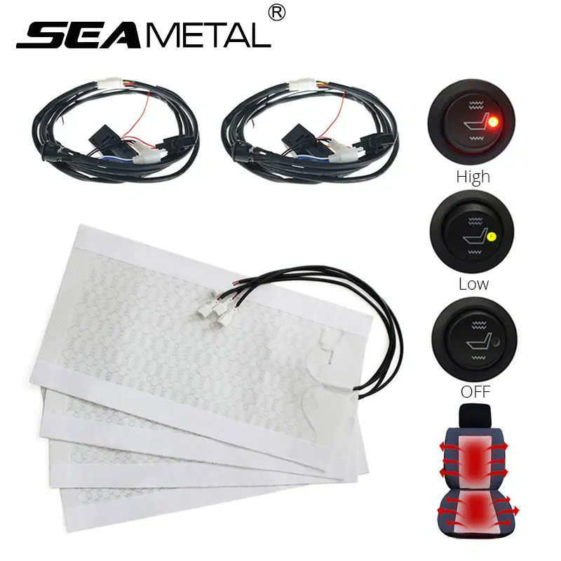 

Car Seat Heater Pad Carbon Fiber Heating Pads 12V Universal Winter Seat Warmer 2 Seats Round Switch Heated Seat Kits Accessories