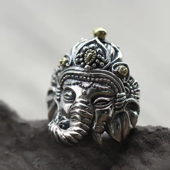 

925 carved ring Thai silver personality retro elephant god opening man ring