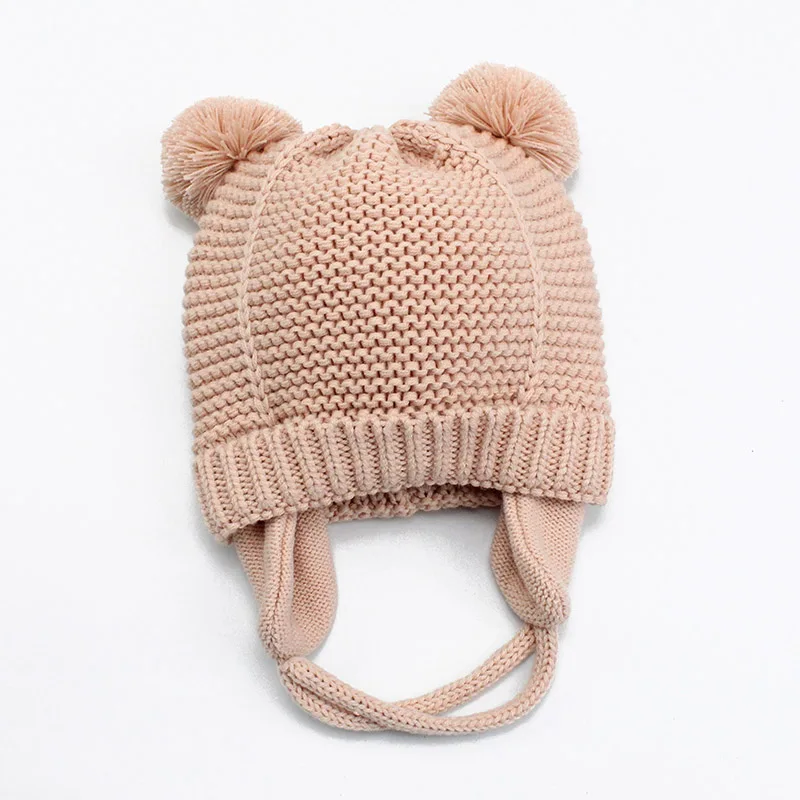 Зимняя теплая шапка для младенца двойная шапка с помпоном для детей мальчик девочка вязаная шапка защищает уши теплая вязаная шапка
