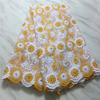 

New Fashion African White And Gold Lace Fabric Beaded White French Fabric Lace 2018 Sample French Tulle Lace Fabric High Quality