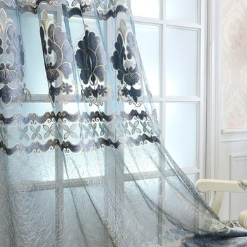 

European Luxury Bird's Nest Embroidered Tulle Curtain For Living Room Kitchen Jacquard Sheer Lace Curtains for Bedroom M084#4