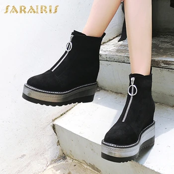 

Brand high heels Zip Flat Platform Women Shoes women's Casual comfortable Autumn Winter Ankle Boots women shoes