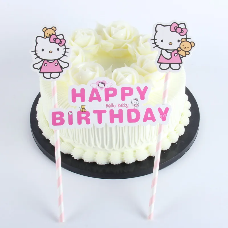 1set Hello Kitty Happy Birthday Cupcake Cake Topper Cake