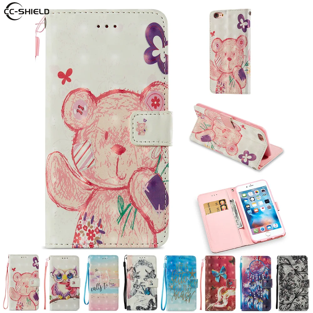 

Cartoon Case for Apple iPhone 6 Plus 6Plus A1522 A1593 A1524 5.5'' inch Cute Bear Owl Cartoon Butterfly Leather Flip Stand Cover
