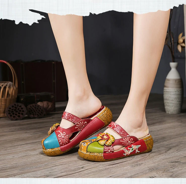 GKTINOO Flower Slippers Genuine Leather Shoes Handmade Slides Flip Flop On The Platform Clogs For Women Woman Slippers Plus Size