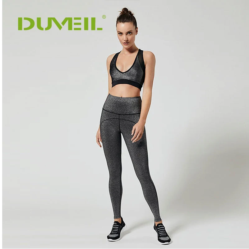 Duveil Sports Two Piece Yoga Pants Sports Bra Sleeveless Solid Stitching Five Part Trousers