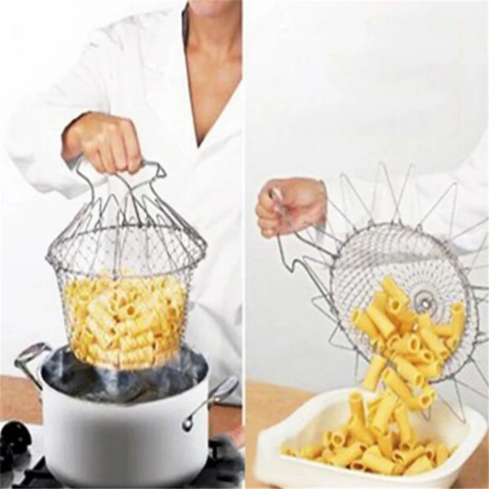 

Foldable Steam Rinse Deep Fry Chef Basket Magic Basket Mesh Basket Strainer Net Kitchen Cooking Tools Stainless Steel Colander