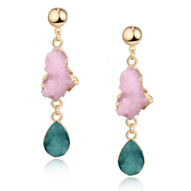 

Elegant Druzy Natural Resin Stone Long Drop Earrings For Women Jewelry Bijoux Wedding Design Irregular Dangle Earrings Pendants
