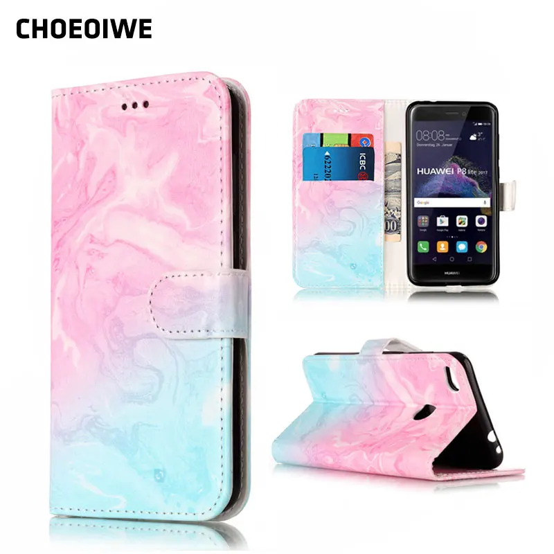 

CHOEOIWE Phone Bags Cases for Huawei P9lite 2017 Flip Wallet Leather Case for Huawei P9 Lite 2017 Granite Marble Pattern Cover