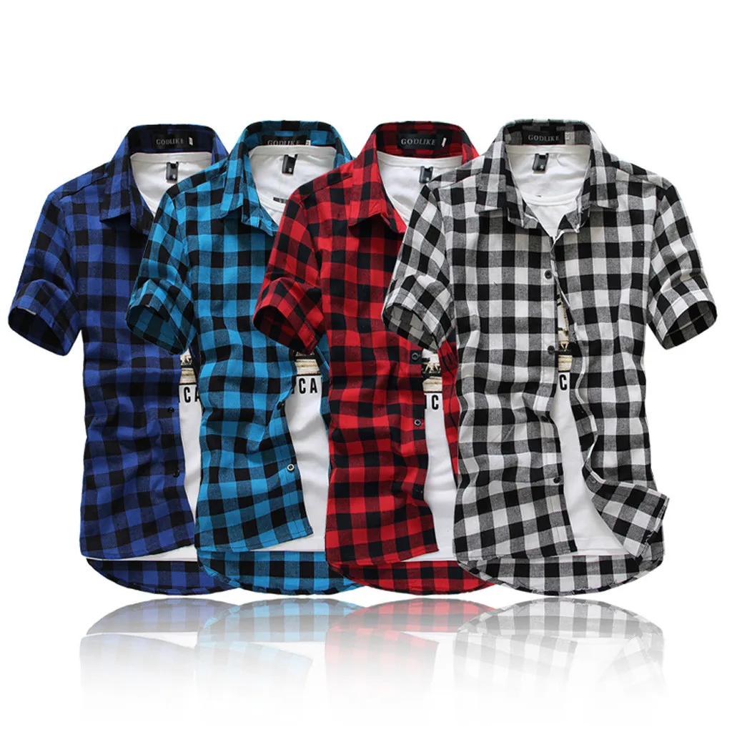 

Men's Shirts Short Sleeve Lattice Plaid Painting Large Size Casual Top Blouse Shirt Summer Fashion streetwear High Quality