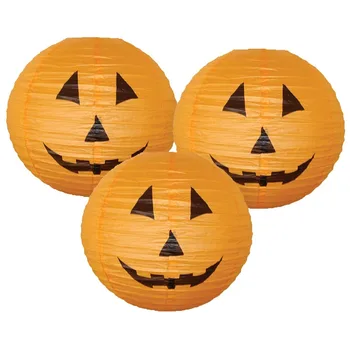 

3pcs Orange Pumpkin Head Paper Lanterns Big Chinese Japanese Paper Jack-O'-Lanterns for Halloween Event Hanging Diy Decor Favor