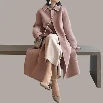 

Women 2020 Spring Autumn Elegant Wool Blend Coats Female Herringbone Pattern Overcoats Single Button Warm Woolen Outerwear V733