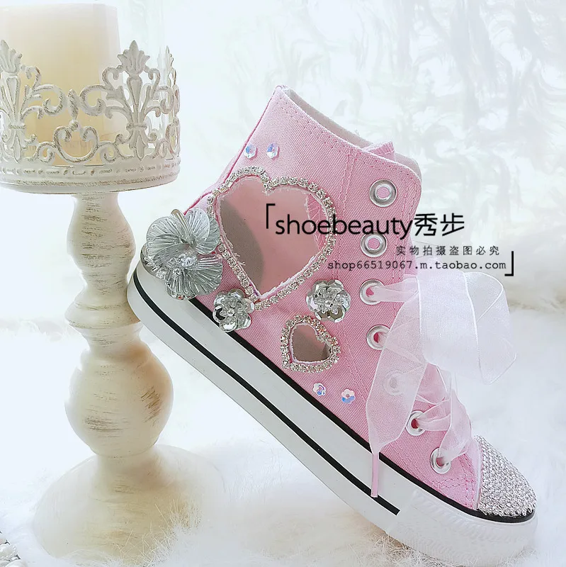 Туфли на высоком каблуке розовые кружевные туфли в форме сердца фиолетовая Тканевая обувь со стразами женская обувь для отдыха