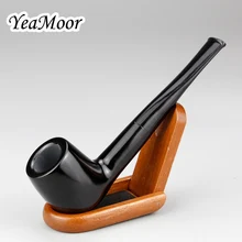 Сплошная черная табачная трубка с деревянной подставкой 9 мм фильтр палисандр курительная трубка Открытый-закрытый держатель 10 инструментов прямая деревянная труба