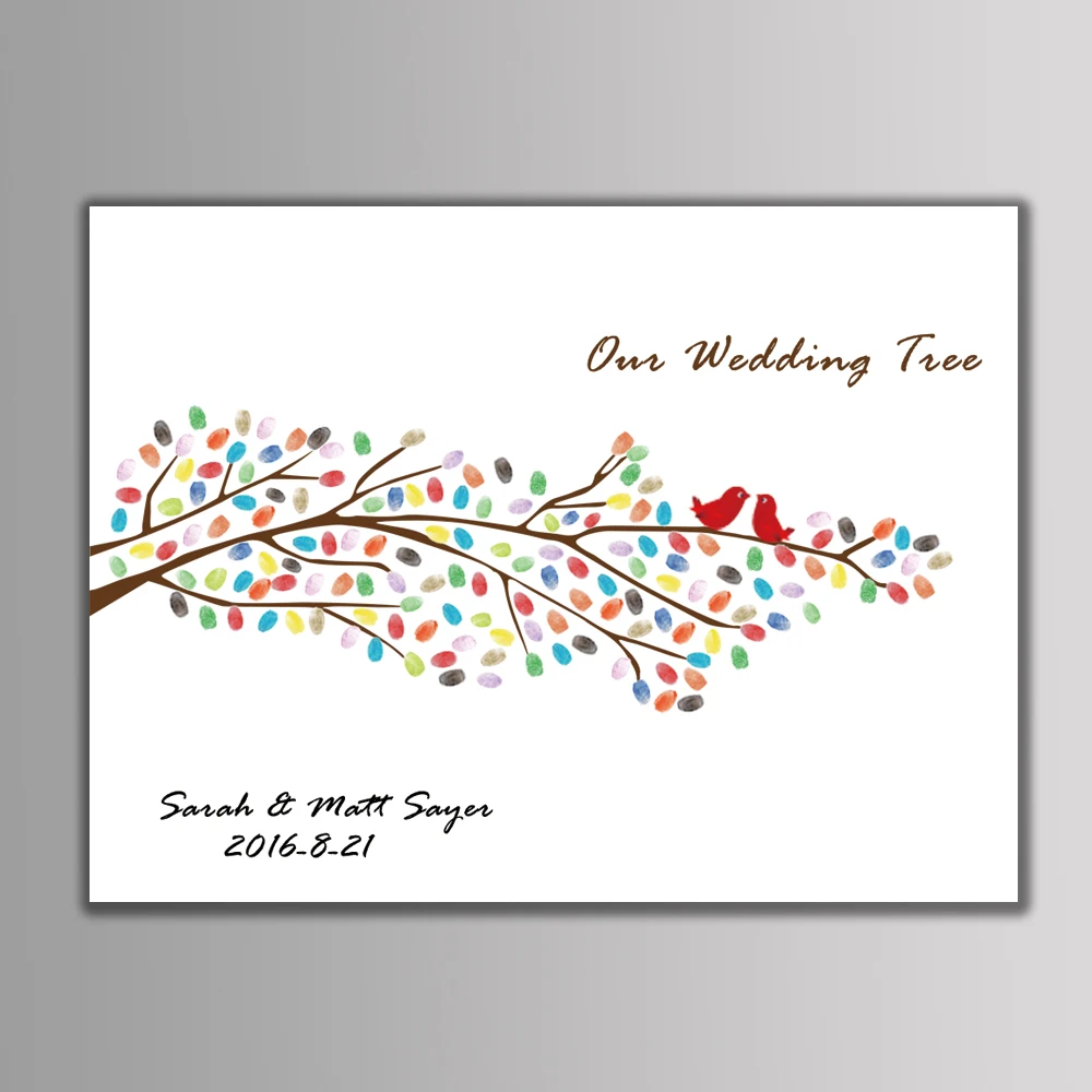 

DIY Wedding Fingerprint Tree Signature Guest Book Canvas Personalized Party Supplies Wedding Souvenir Decoration + 2 Inkpad
