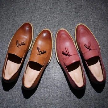 

Real Picture Men Flats Leather Shoes Male Moccasins Slip On Soft Oxfords Breathable Tassel Wedding Business Men Shoes For Man