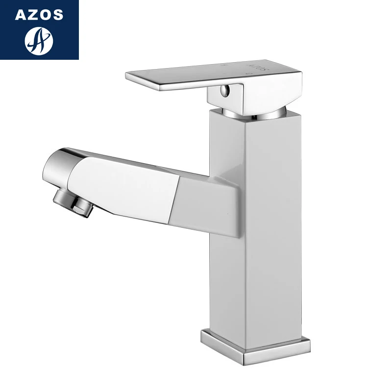 

Azos Basin faucet Pull-out Wash Basin Brass White Cold and Hot Switch Single Function Continental Below Counter Basin Bathroom S