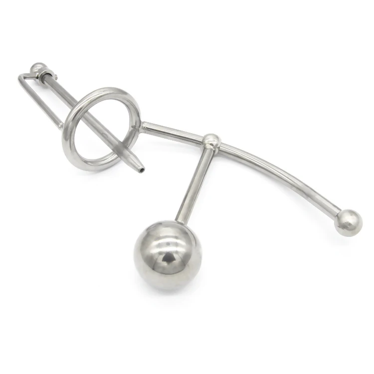 New!Stainless Steel Male Chastity Device with Catheter and Anal Plug,Cock Cage,Penis Ring,Penis Lock,Cock Ring,Adult Game