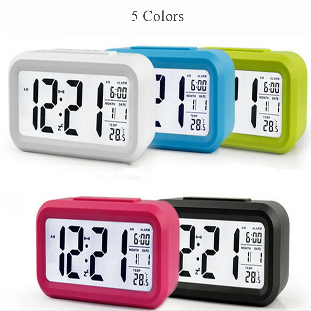 

Creative Smart LED Alarm Clock Backlight Snooze Mute Digital Clocks Large Screen Calendar Desktop Electronic Table Clocks