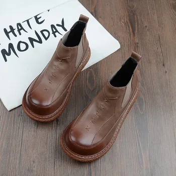 

European American Style Retro Women Boots Fashion Wild thick-soled Booties Japanese Big Head Doll Shoes Bare Boots Women Boots