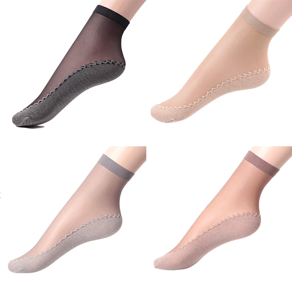 10 пар, одноцветные забавные носки, повседневные женские сетчатые кружевные носки, сексуальная прозрачная в крупную сетку шелковистые короткие носки по щиколотку