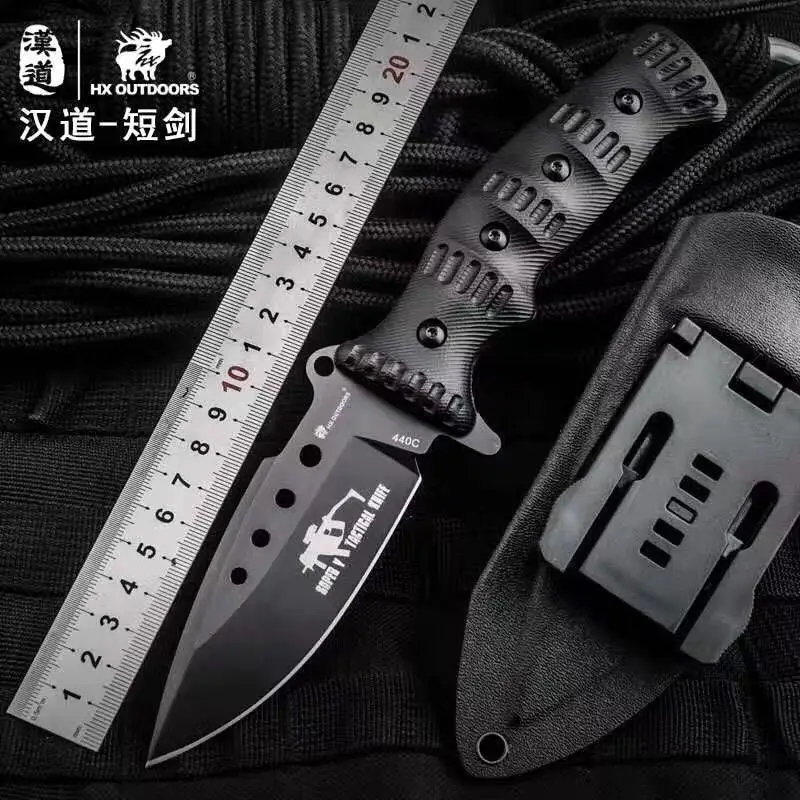 

HX OUTDOORS 440C Tactical Straight Knife 3 Options K10 Handle Survival Outdoor Knives Utility Camping EDC Knife Tools With Kydex