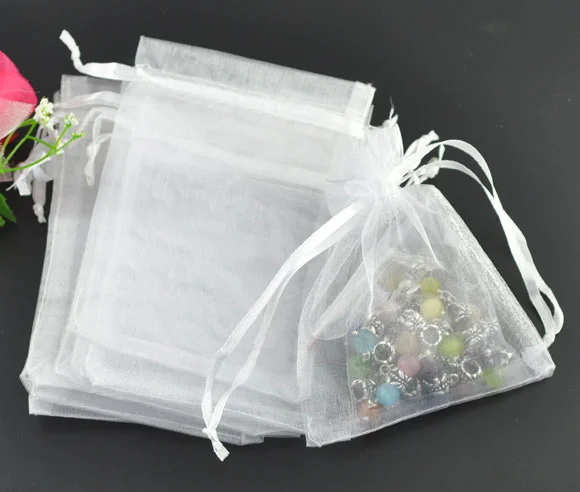 Подарочный мешок и сумка DoreenBeads белая органза с рисунком для свадьбы 9x7 см 100 шт.
