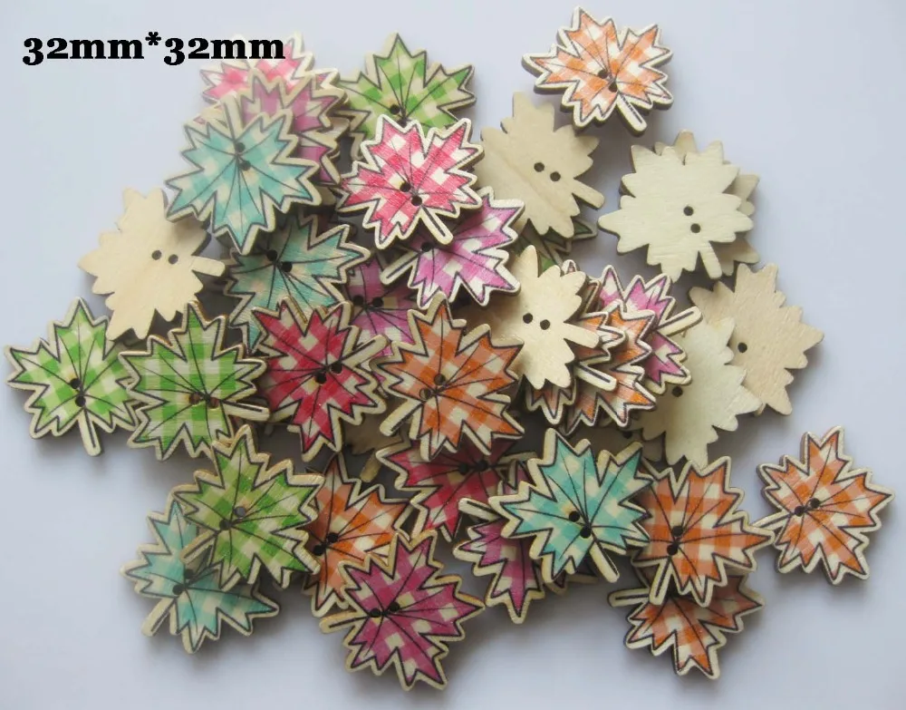 

WB0095 Maple Leaf wood buttons mixed multicolor 150pcs/lot DIY scrapbook craft button sewing accessories