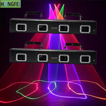 

2 pieces 4-head laser light Green, Red, Violet, Yellow 4 colour laser lamp DMX512 disco lights stage professional dj equipment