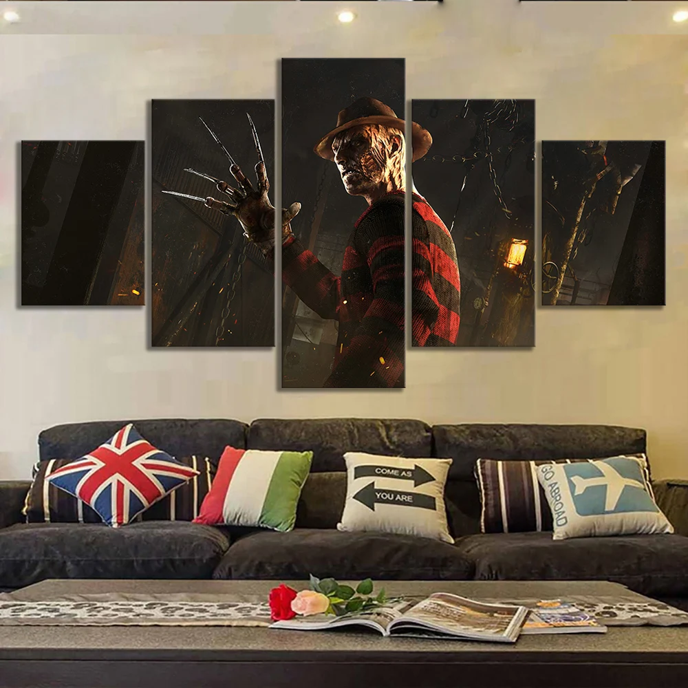 

5 Panels A Nightmare on Elm Street Movie Poster Freddy Dead By Daylight Video Games Art Canvas Paintings for Wall Decor