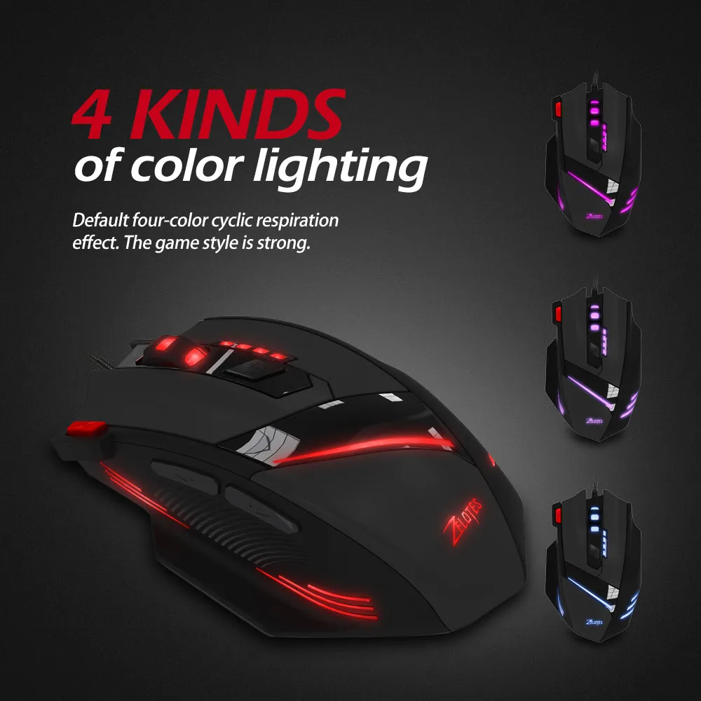 ZELOTES T-60 Professional Wired Gaming Mouse 7 button 3200 DPI 4 Color Led Light Optical USB Computer Gamer Mice for PC Laptop (4)