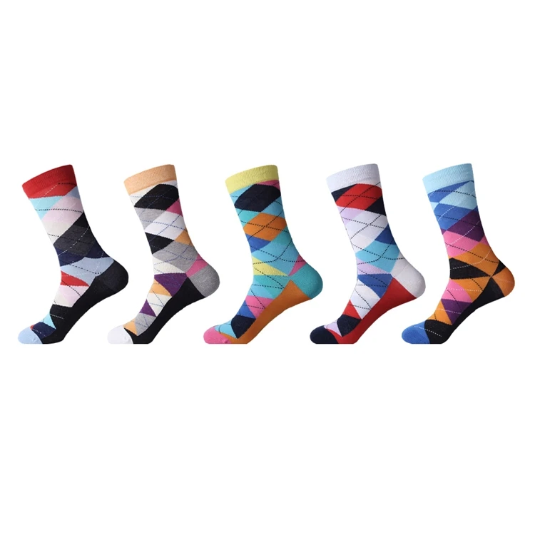 Мужские Разноцветные носки в клетку из чесаного хлопка с разноцветным рисунком из чесаного хлопка, носки в клетку (5 пар/партия), США 7,5-12