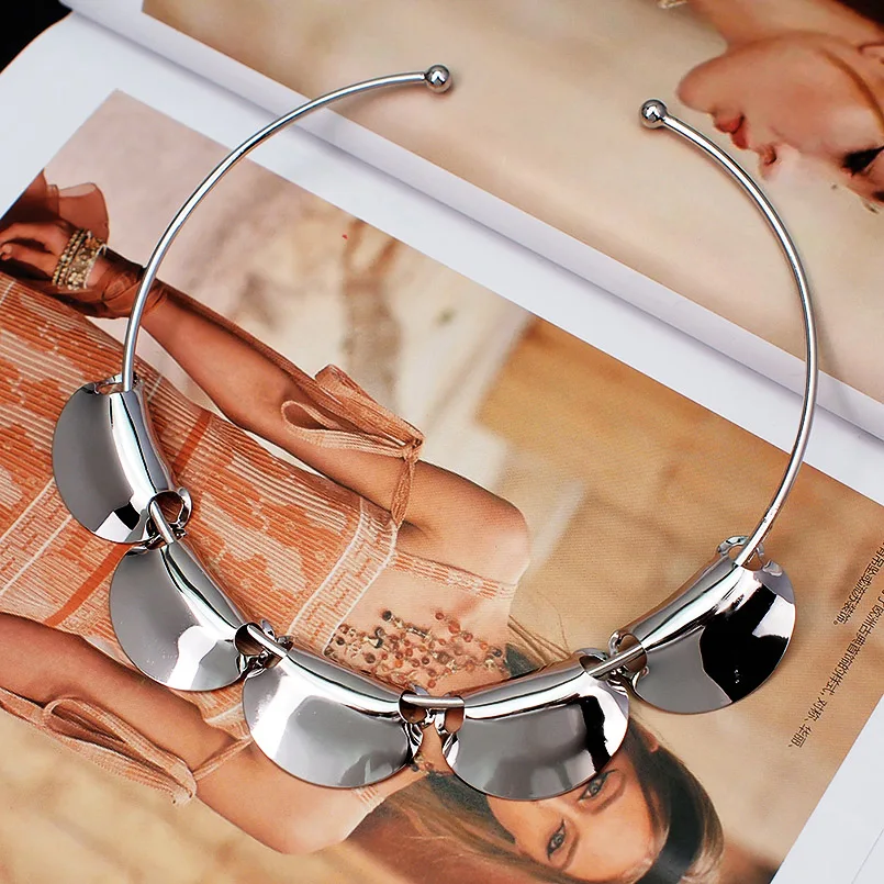MANILAI Fashion Metal Slice Torques Chokers Necklaces For Women Alloy Big Collar Statement Geometric Necklace Jewelry