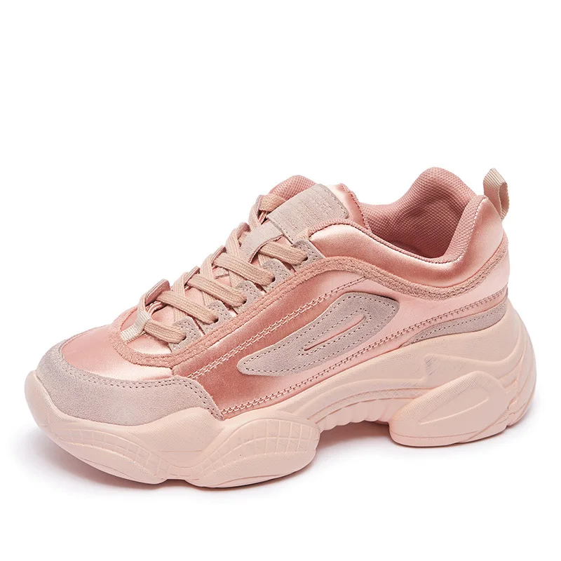 

Women's Shoes Leather Comfortable Sequins Sneakers 2019 Spring and Autumn New Best-selling Thick-soled Pink Fashion Casual Shoes