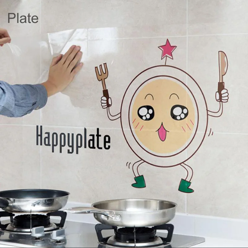 

60x90cm high temperature Household Fume Sticker Cartoon Oil Proof Stickers Wallpaper Wall Decals Kitchen Accessories Home Decor