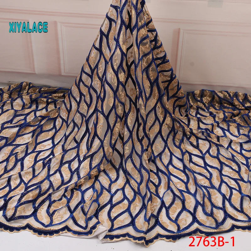 Сапфировое Африканское бархатное кружево свадебное платье Африканское, французское кружево кружевная ткань высококачественное французское кружево с камнями YA2763B-1