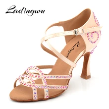 Ladingwu/Новинка; обувь для танцев из шелкового атласа; женская обувь для латинских танцев; цветные стразы; Обувь для бальных танцев; обувь для сальсы; профессиональная обувь; zapatos de muj