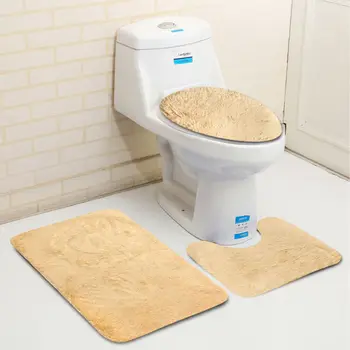 

3Pcs Non-slip Soft Bath Pedestal Mat Toilet Lid Carpet Bathroom Washable Rug Set