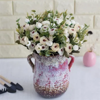 

European Fake Rosebud Bunch (6 stems/piece) Simulation Camellia for Wedding Home Showcase Decorative Artificial Flowers